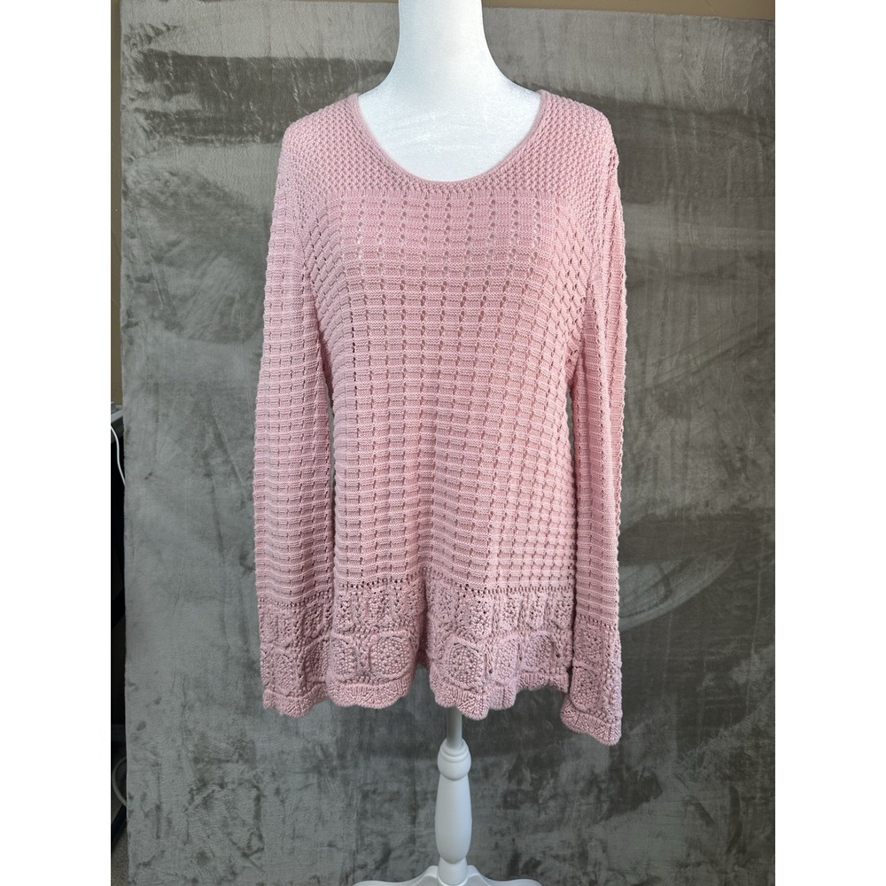 Style & Co Women's Pink Open Knit Scalloped Hem Scoop Neck Sweater XL